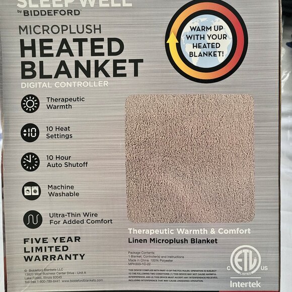 Biddeford Microplush Heated Electric Blanket, Twin, Beige - Picture 2 of 2